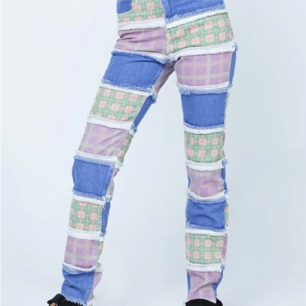 The Ragged Priest Straight Leg Jeans in Blue and Pink